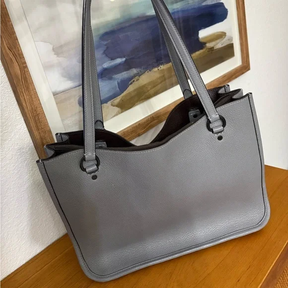 Coach Tyler Grey Carryall Pebble Leather Tote Bag - Picture 2 of 7